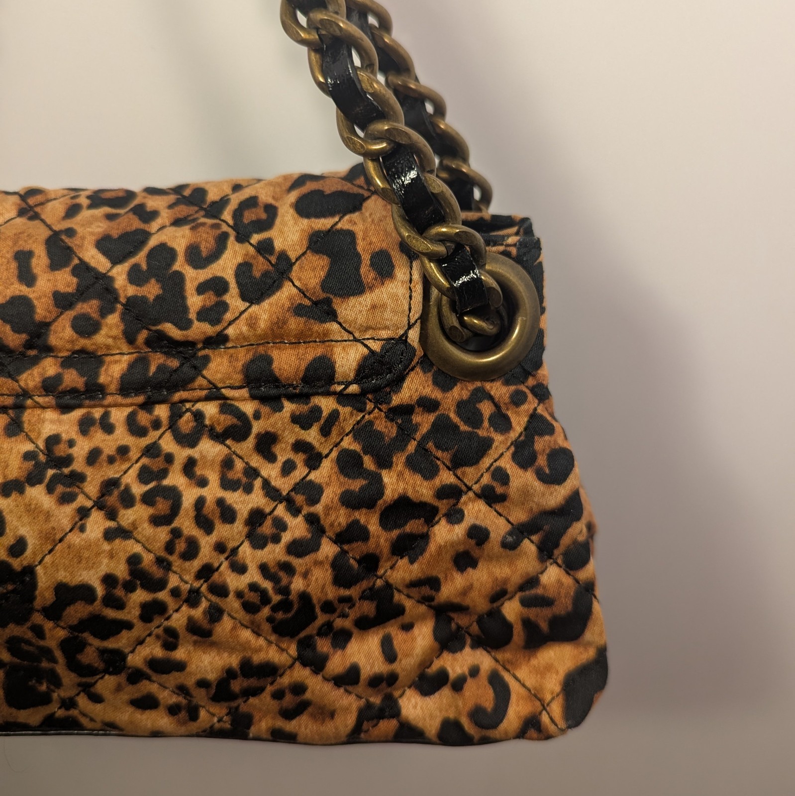 Designer Talbots Leopard Print Quilted Shoulder Bag Chain with Leather Straps