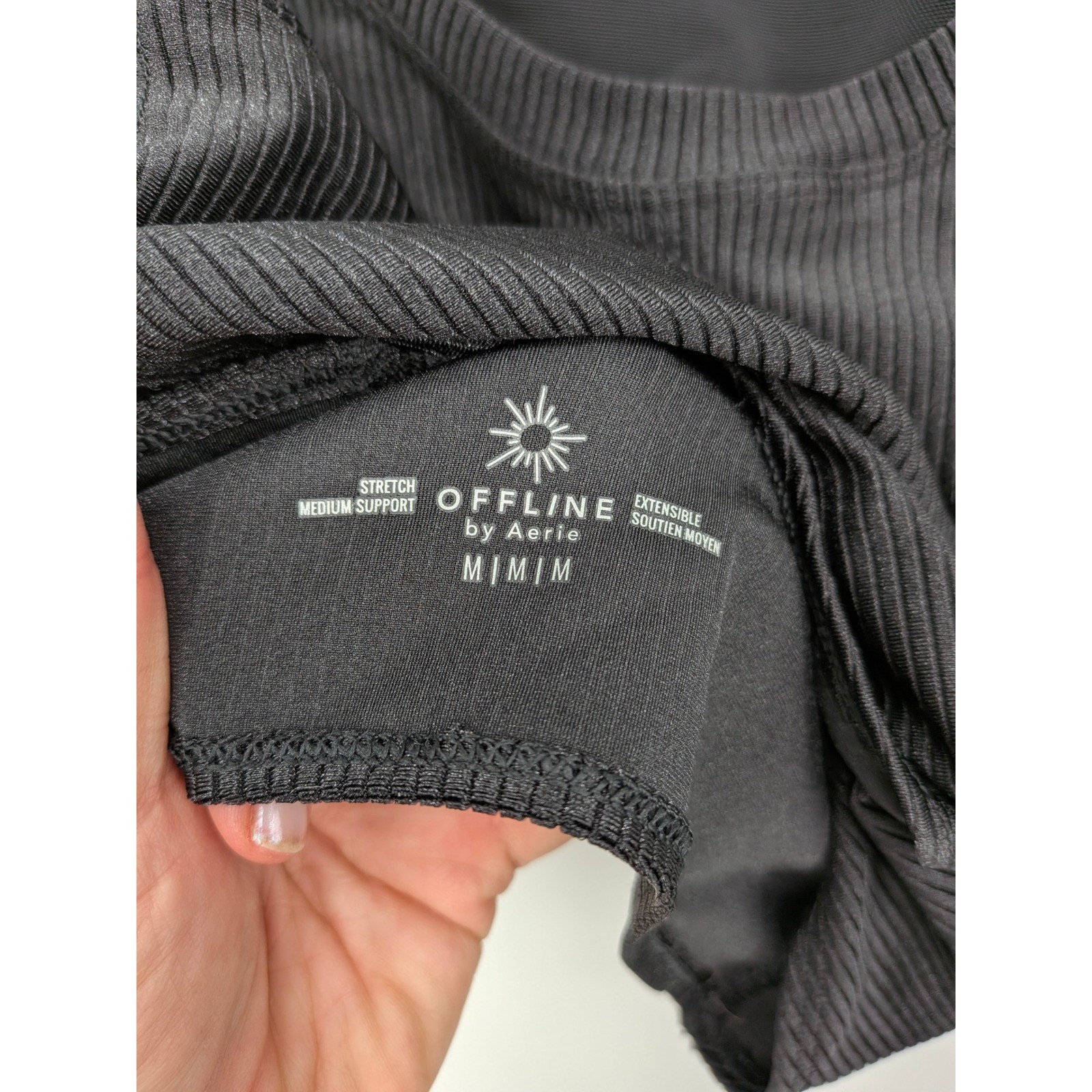 OFFLINE by Aerie Ribbed Crop Top Womens Medium Black Athletic Stretch Athleisure