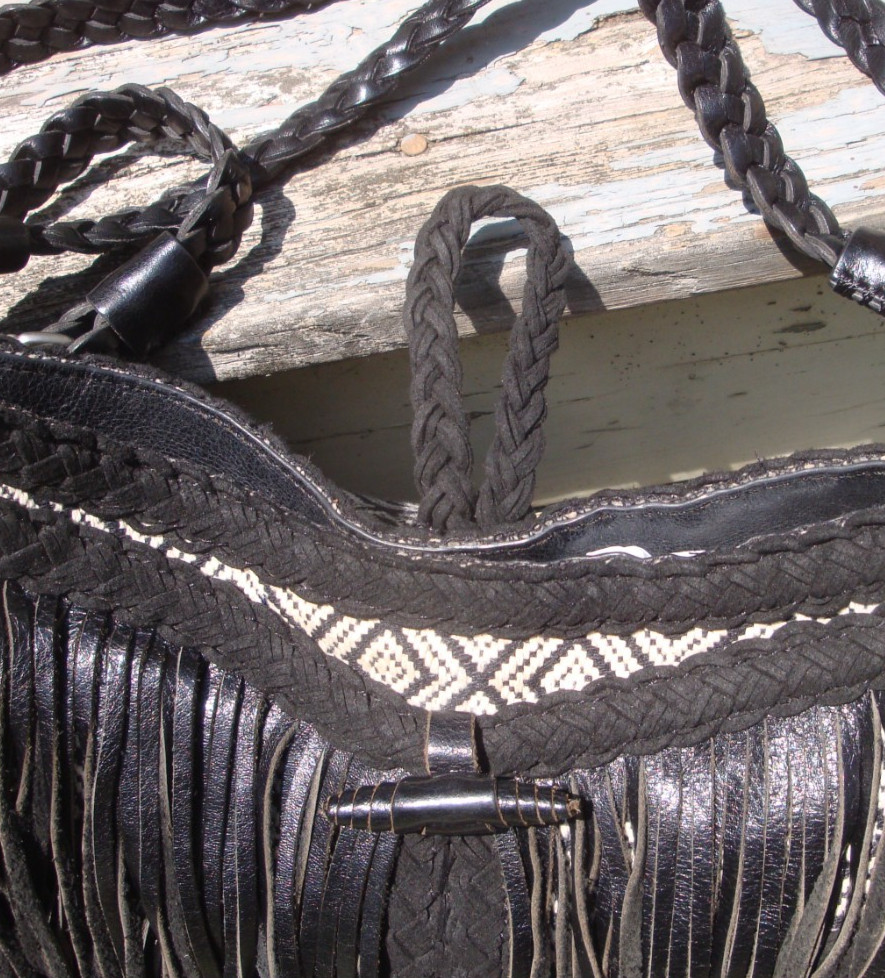 SAM EDELMAN Black Fringe Leather Large Hobo Handbag Boho Hippie Festival Biker