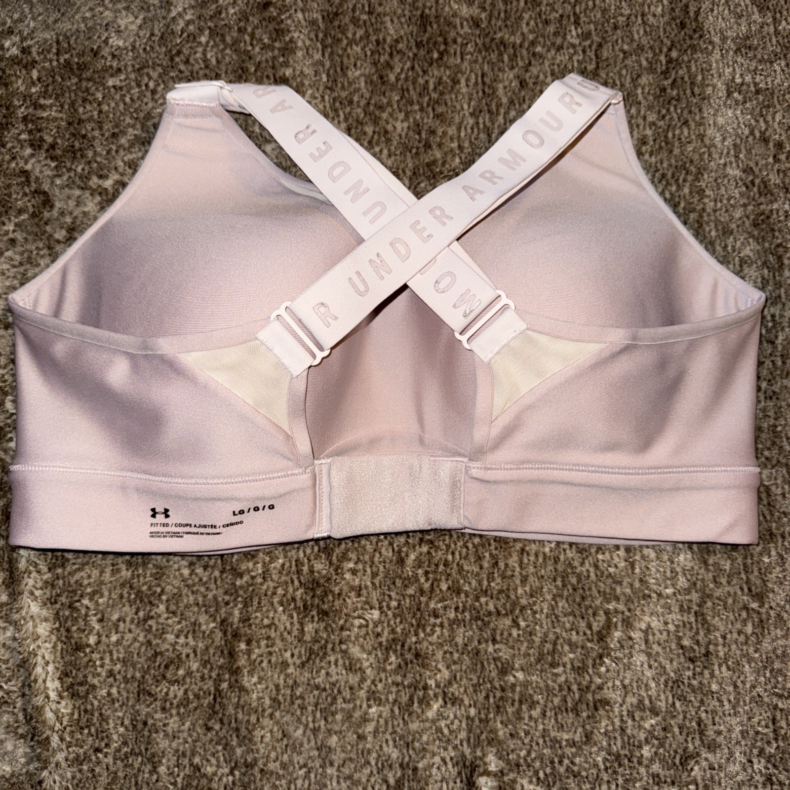 Pre Owned Under Armour Nude Beige Crossback Fitted Sports Bra Logo Large L