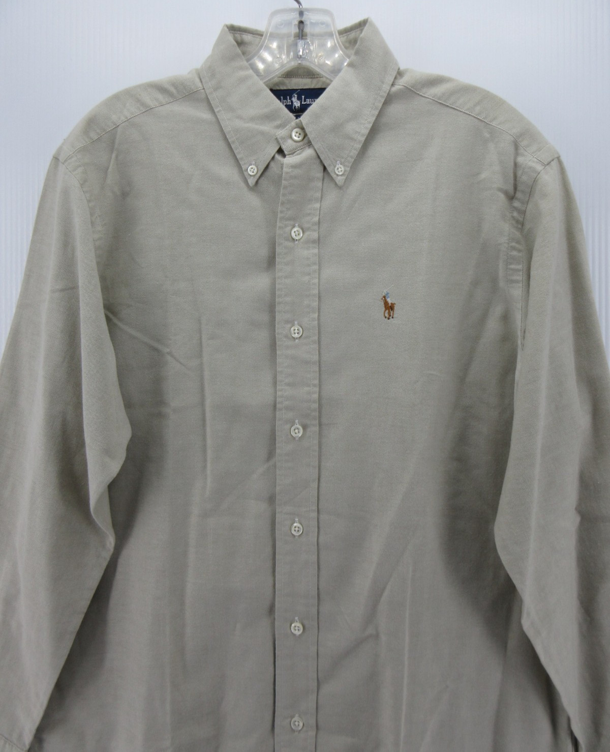 VINTAGE Ralph Lauren Shirt Men 15 1/2 Beige Oxford Cloth OCBD Flesh Pony Preppy