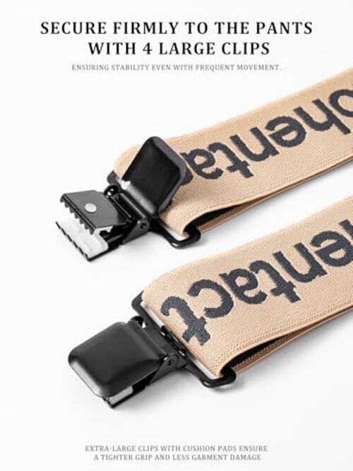 Men’s Industrial Strength Suspenders 2-Inch Wide X-Back Heavy Duty Braces Beige