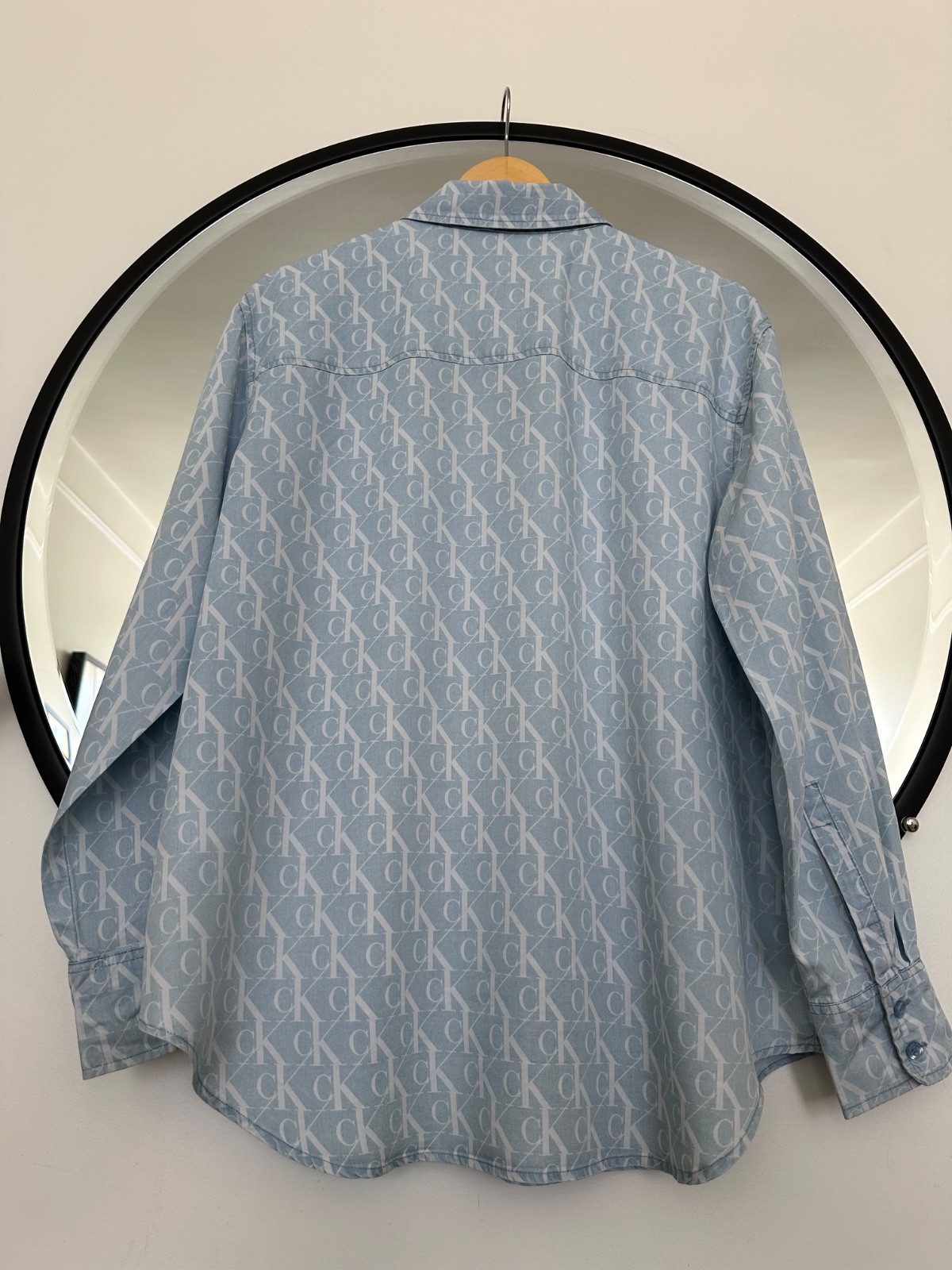 Calvin Klein Jeans cK Monogram Logo All Over Print Blue Lyocell Shirt Size M
