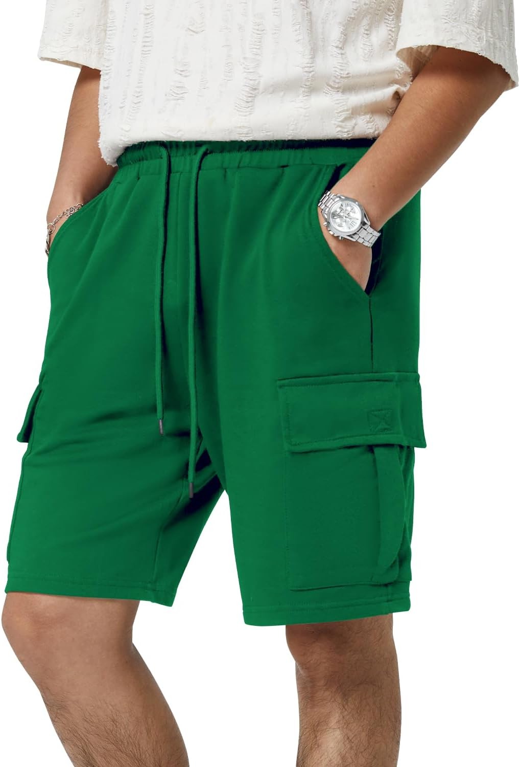 Mens 5 Pocket Athletic Cotton Shorts Drawstring Elastic Waist Workout Gym Cargo