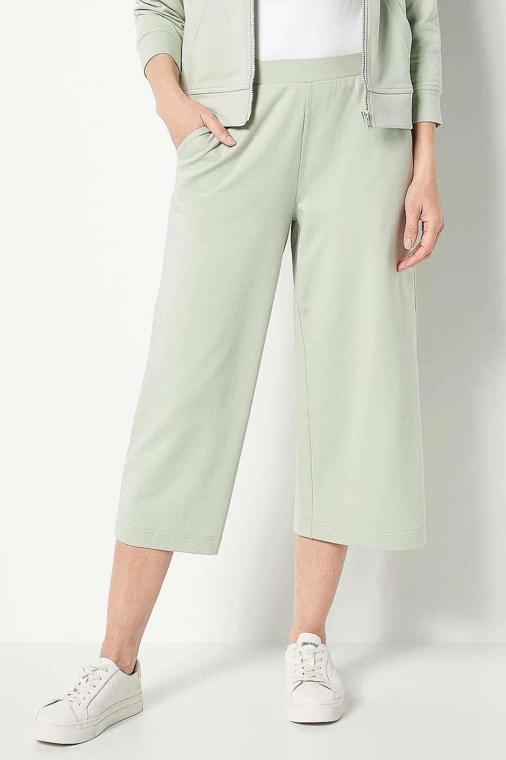 Encore by Idina Menzel Soft French Terry Wide Leg Crop Pant Sage