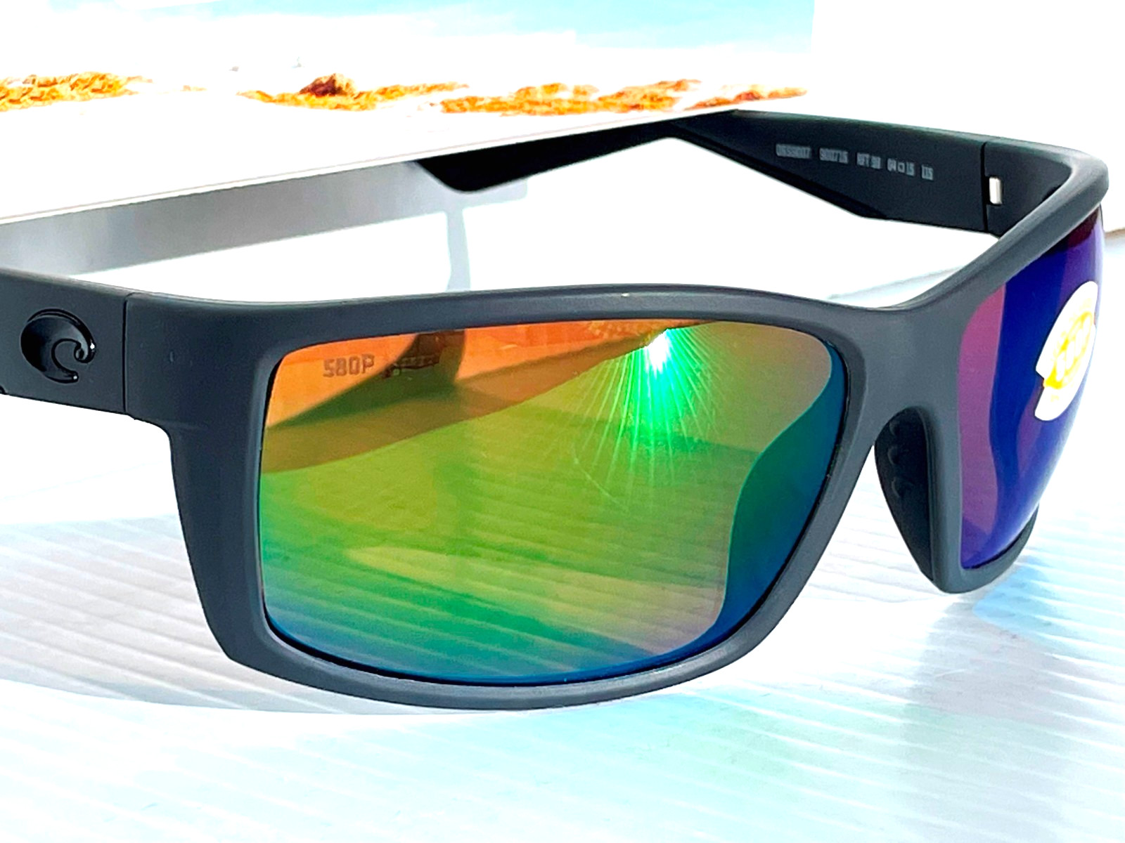Costa Del Mar REEFTON 98 in Matte Gray w GREEN Mirrored 580P Sunglass 9007-15
