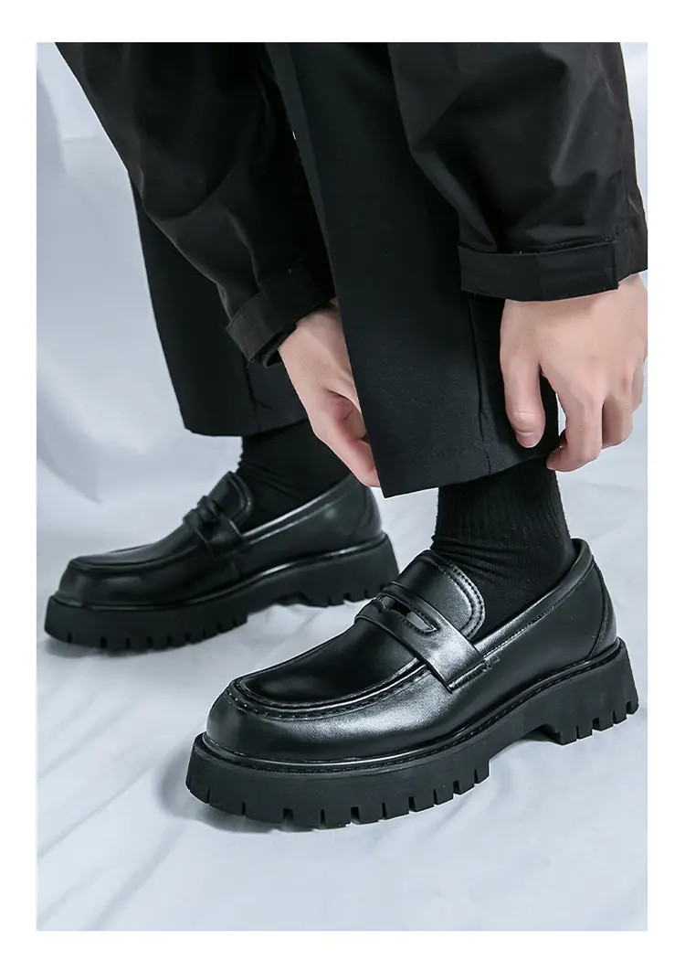 Men’s Platform Color Splicing Faux Leather Slip On Dress Thick Sole Formal Shoes
