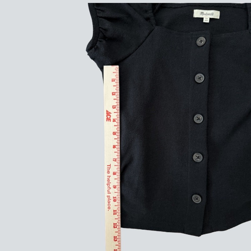 Madewell Black Puff Sleeve Button Down Crop Top Square Neck XS