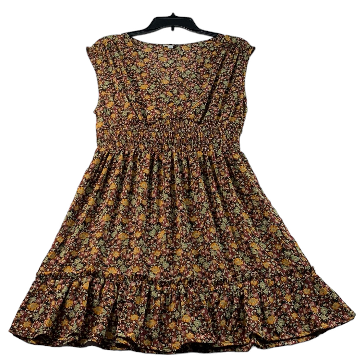 A.U.W Dress Womens Size Large Burgudy Floral Pattern Cinch Waist New