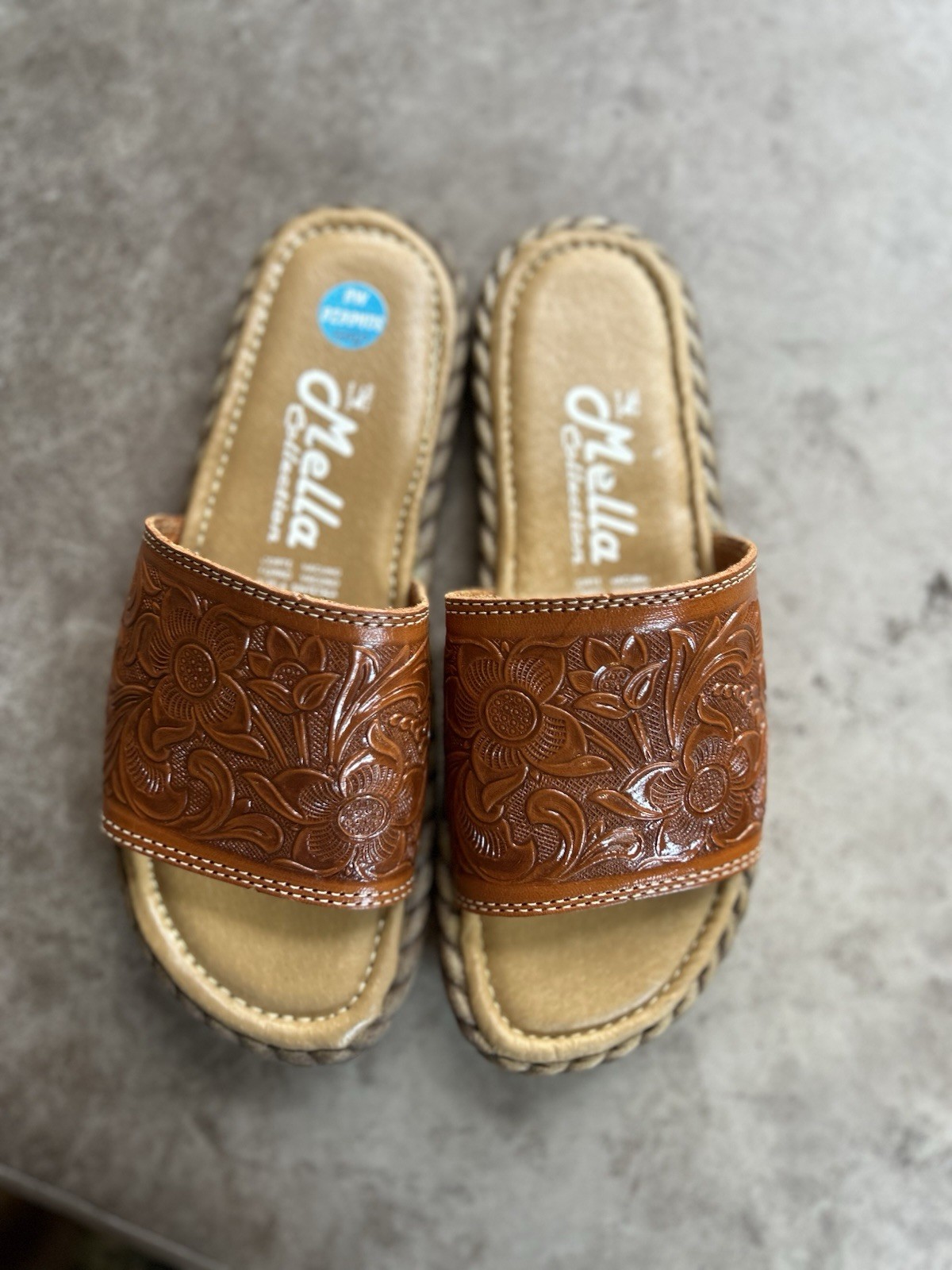 Mella Tooled Leather Huarache Slip On Sandals Shoe Size 7