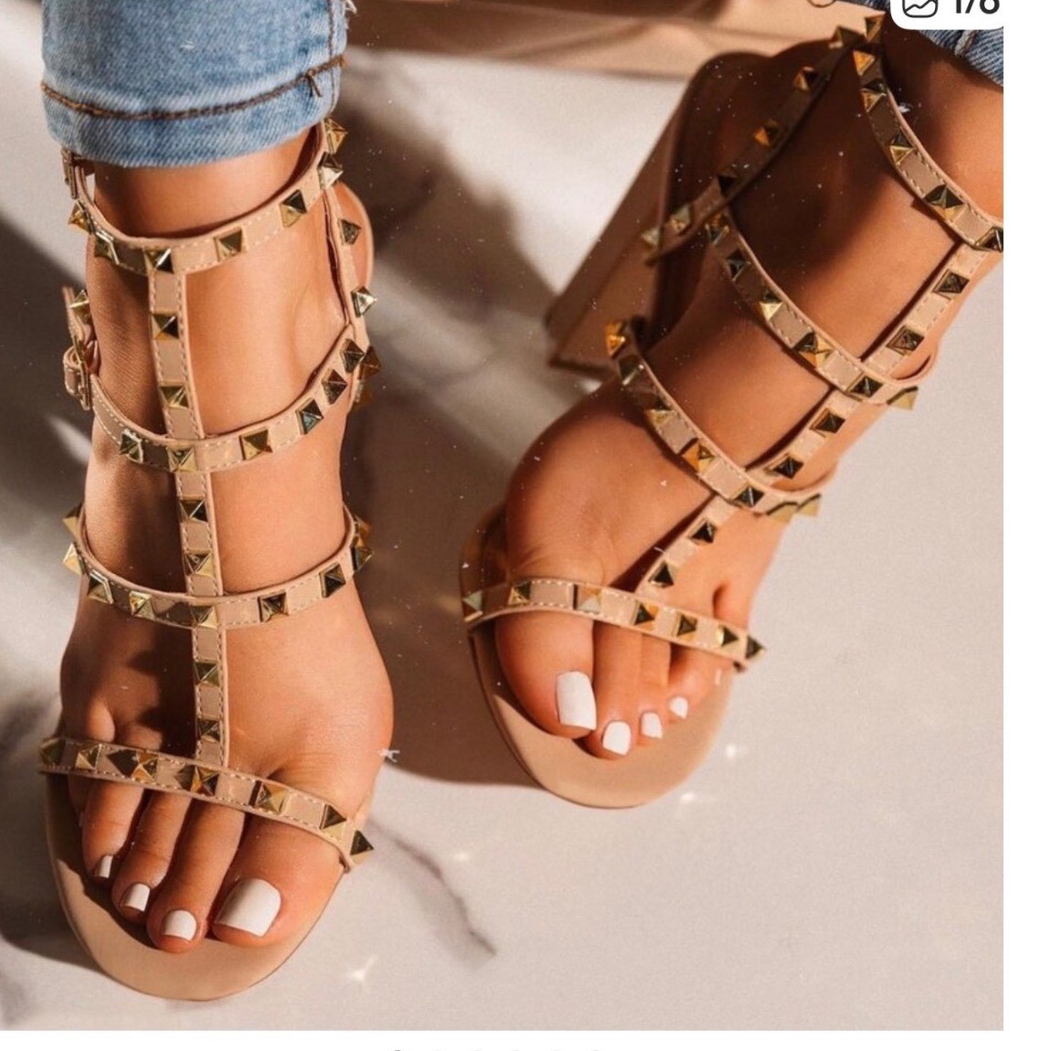 Napoleoni Italy Nude Patent Leather Studded Gladiator Block Heel Sandals EU 38