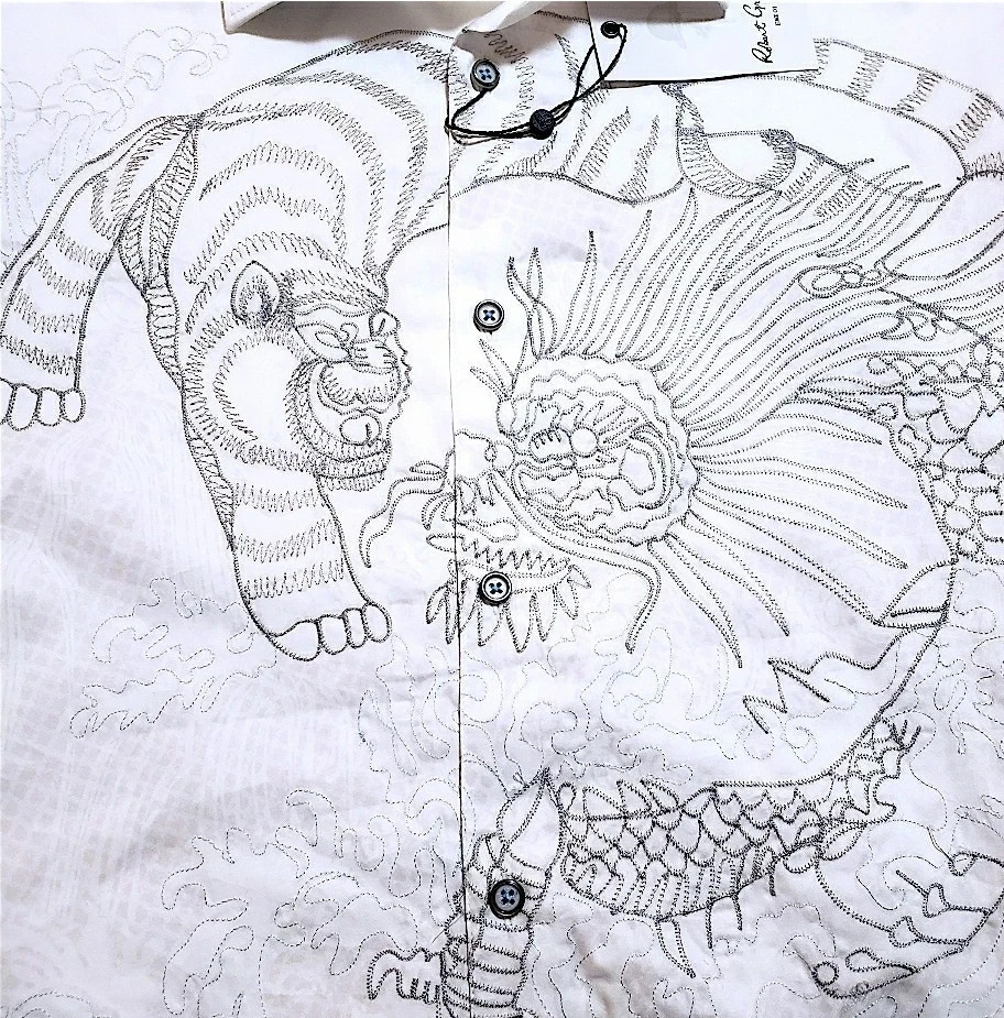 $378 Robert Graham Maelstorm Button Down Embroidery Tiger Dragon Paisley Shirt L