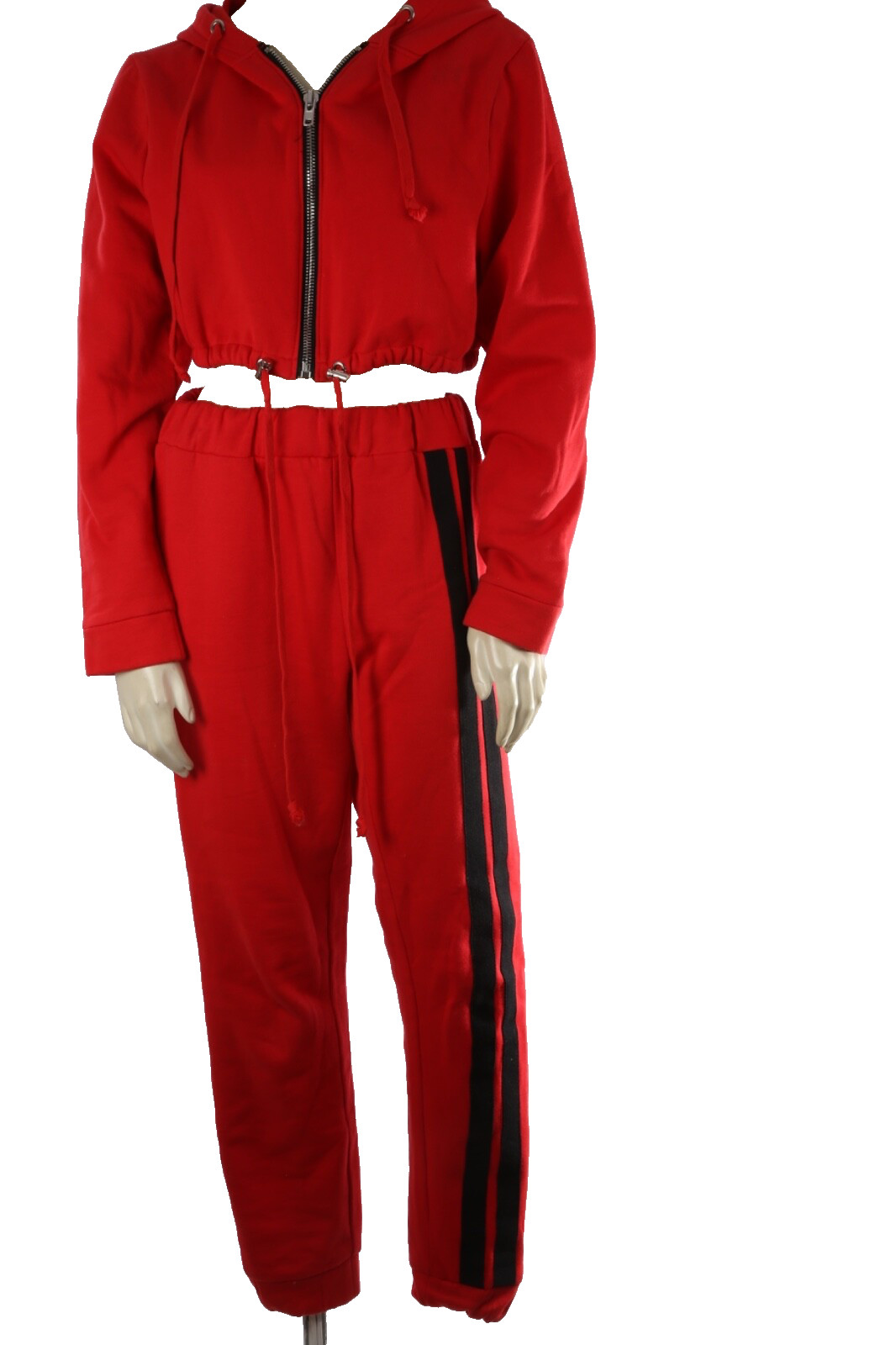 Danielle Guizio Red Cotton Cropped Hoodie Jogger Pants 2 Piece Streetwear Size S