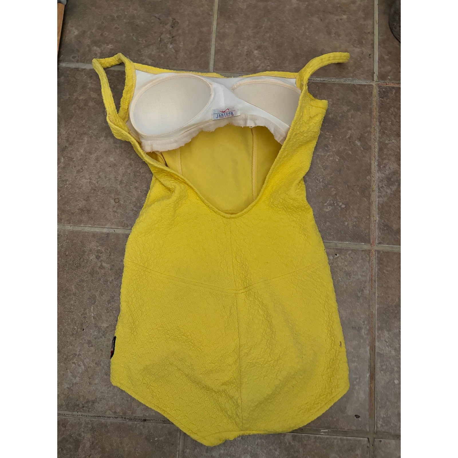 Vintage Jantzen Yellow Swimdress One Piece Swimsuit Crinkle USA Size 12