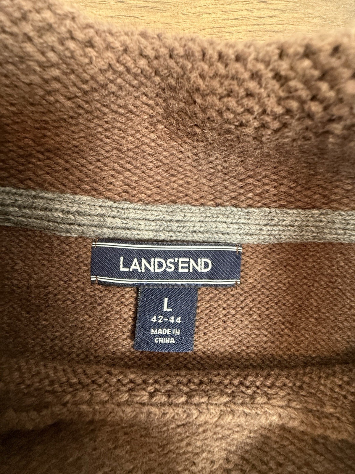 Lands End Roll Neck Sweater Mens Large Brown Fisherman Knit 90’s Preppy