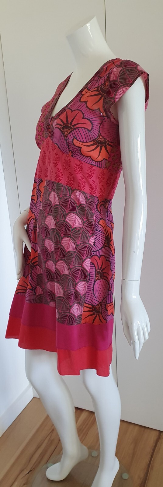 Boom Shankar Sz 8 Dress S/Sleeve Boho Printed 100% Cotton