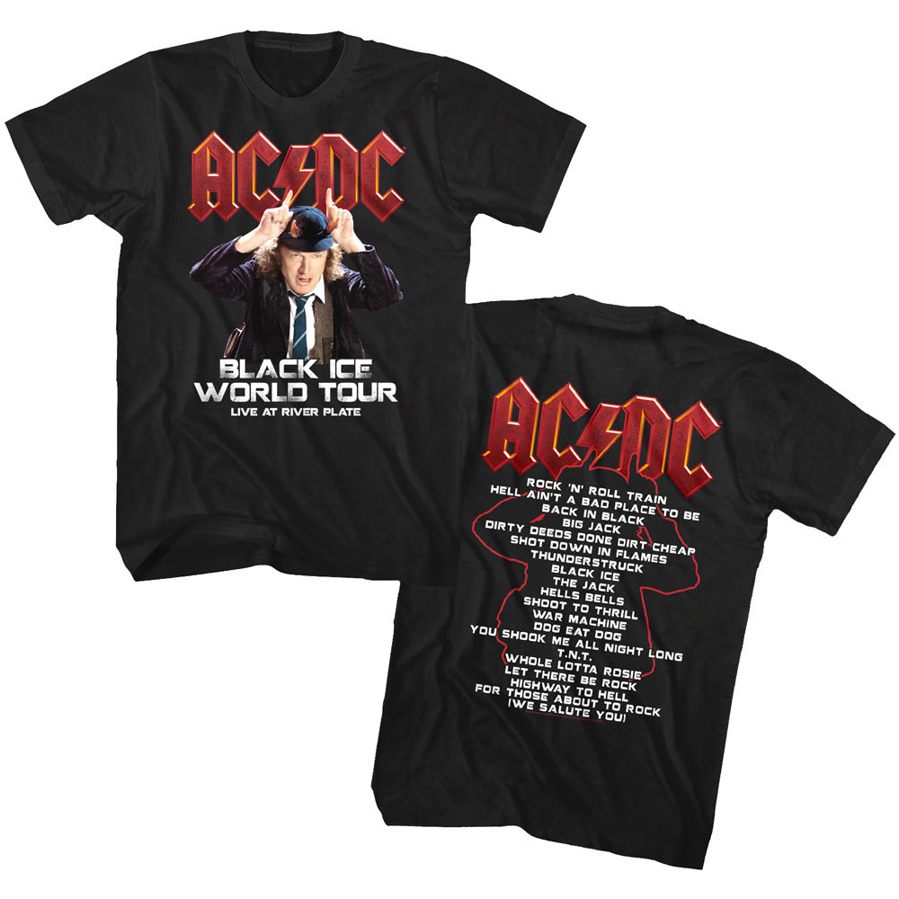 ACDC Black Ice World Tour Live Mens T Shirt Angus Young Rock Concert River Plate