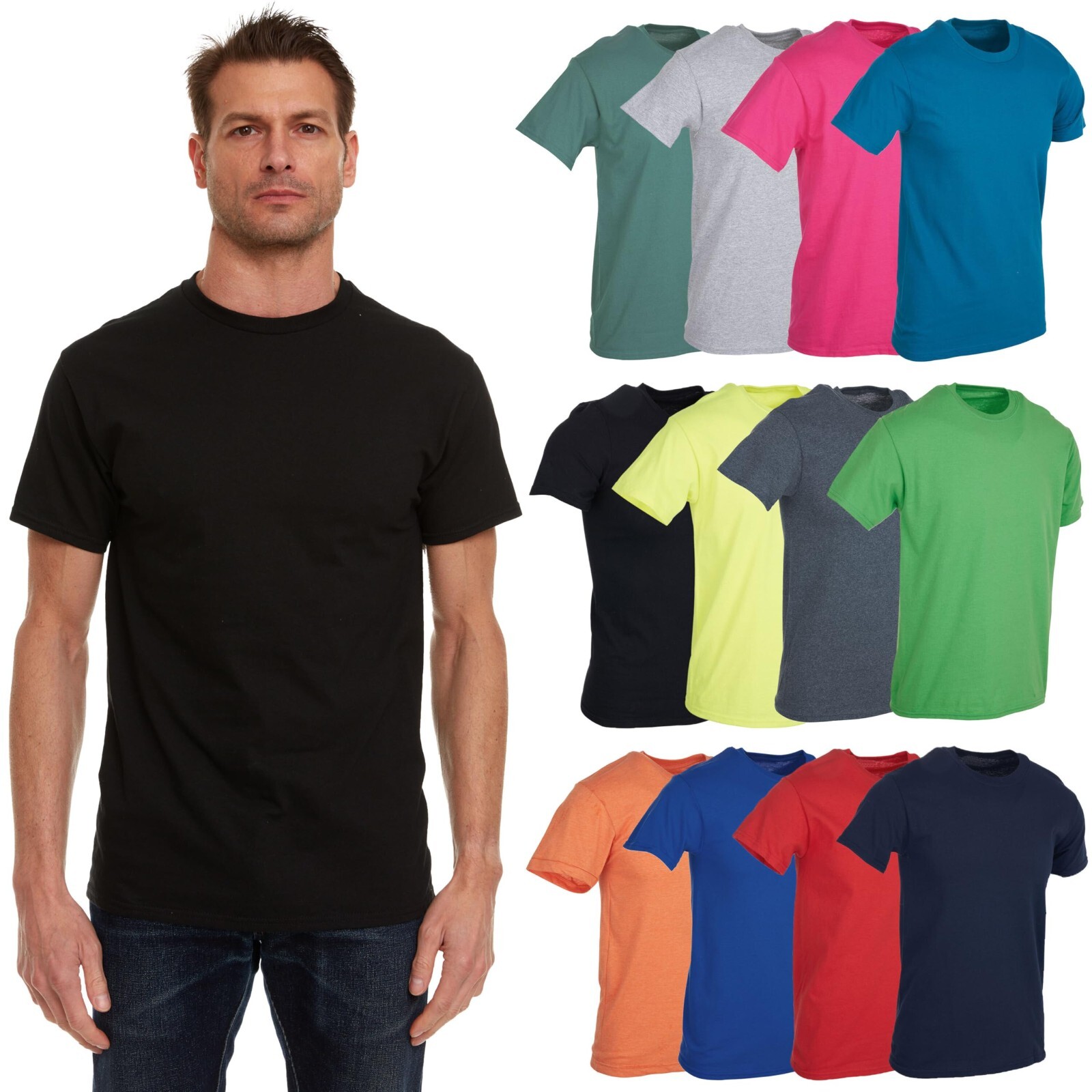 SOCKS’NBULK 12 Pk Mix Colors Mens Cotton Crew Neck T-Shirts Bulk Short Sleeve