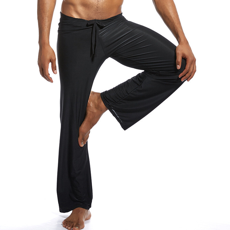 Men Sweat Pants Yoga Lounge Middle Waist Drawstring Trousers Straight Bottoms