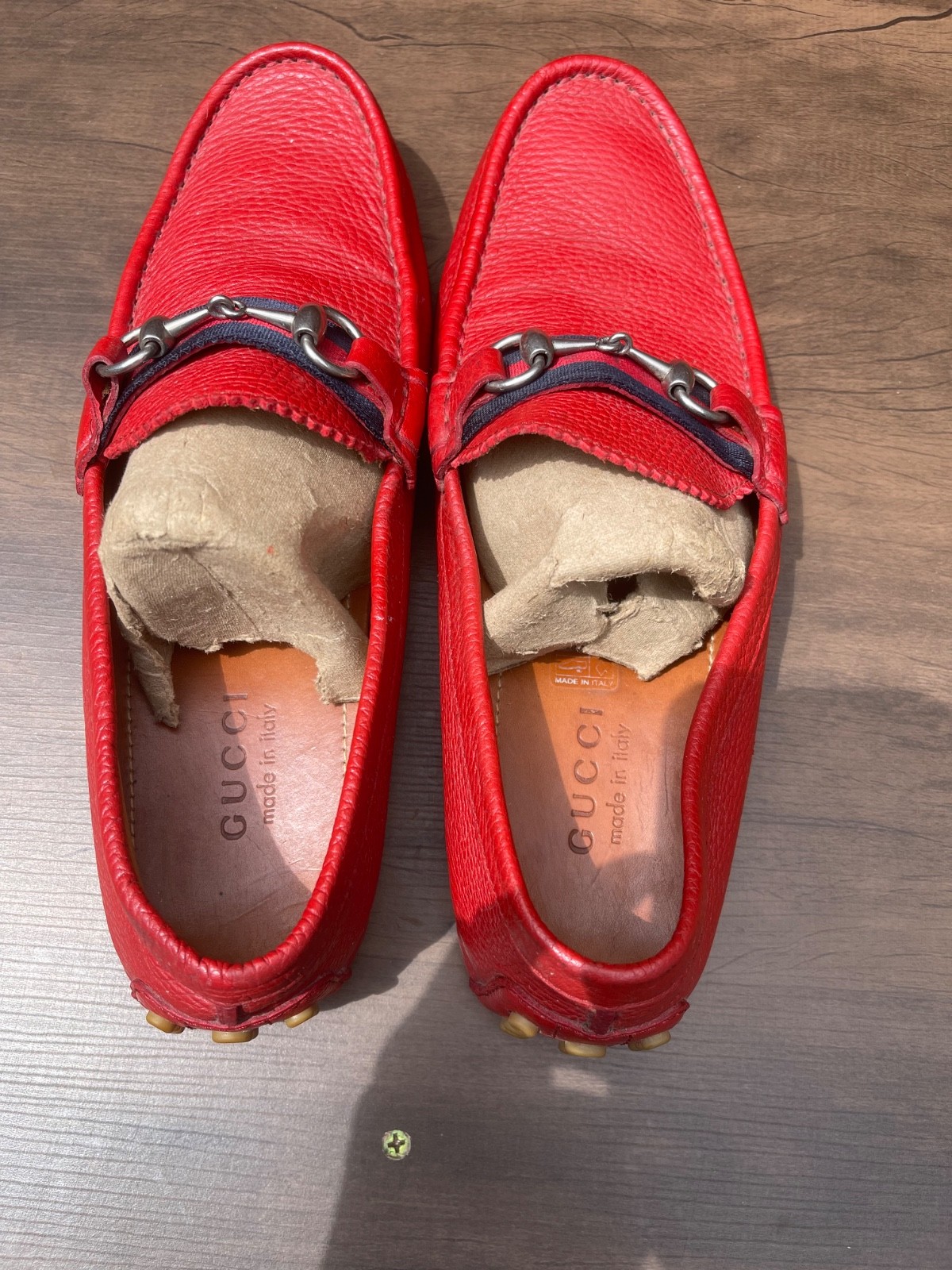Gucci Men’s Red Damo Calfskin Leather Horsebit Driving Loafers🔥🔥🔥