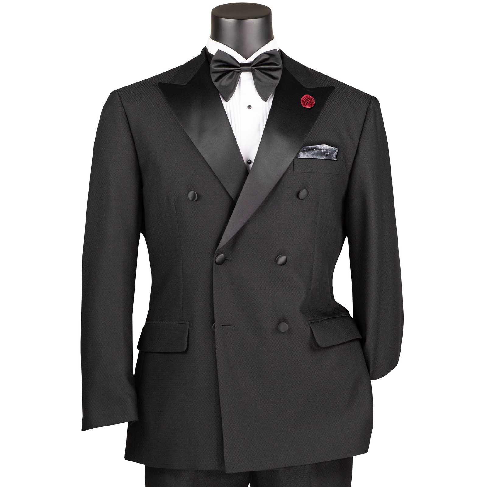 VINCI Men’s Black Double-Breasted Modern Fit Tuxedo w/ Flex Waist NEW