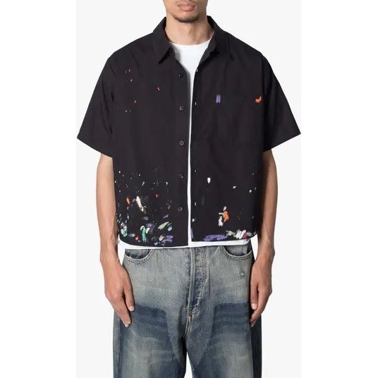 (B2) MNML Studio Des Arts Visuels Paint Splatter Cropped Shirt Black S M L Mens