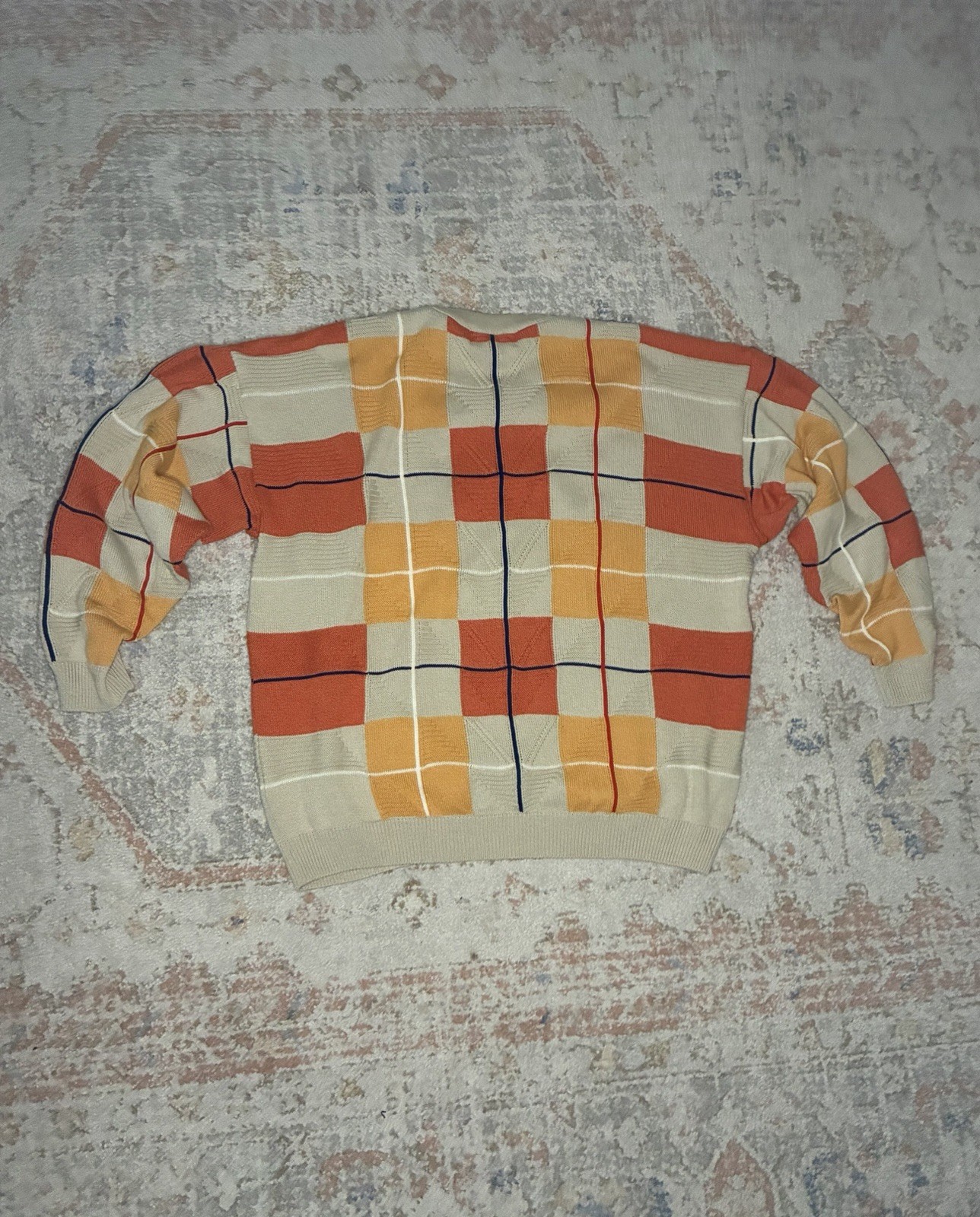 Vintage 90s Tundra Canada Geometric Block Plaid Knit Sweater Crewneck XXL Cosby