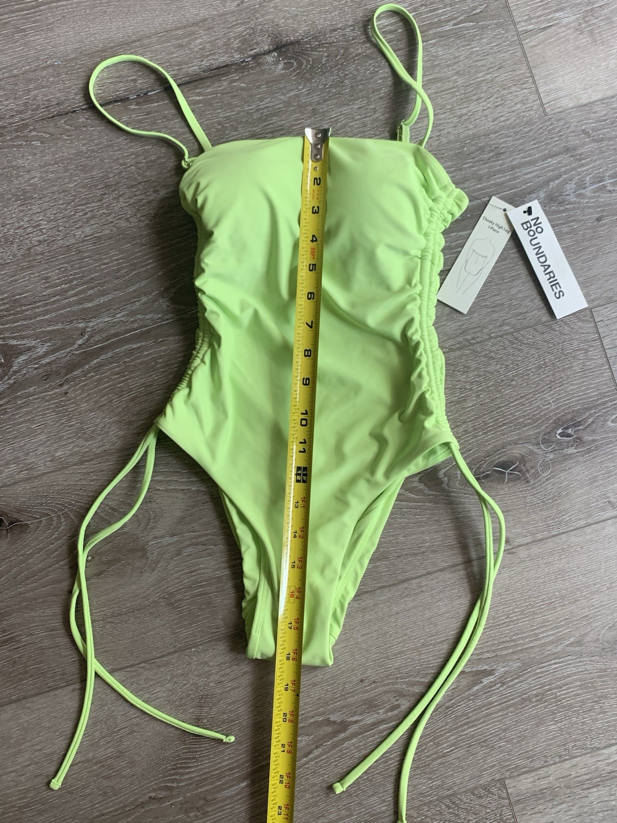 NEW No Boundaries Neon Lime Green Cheeky One Piece Swimsuit Women’s Size 2XS