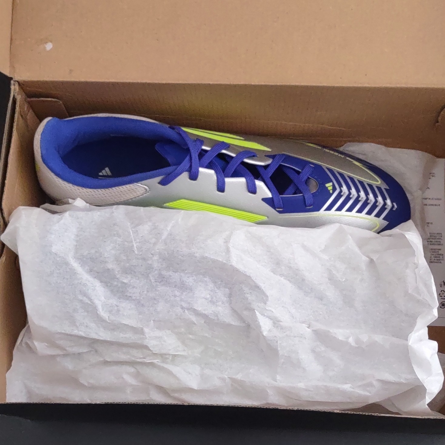 adidas Messi Adizero F50 League FG/MG Soccer Cleats Silver/Yellow/Blue IH0918