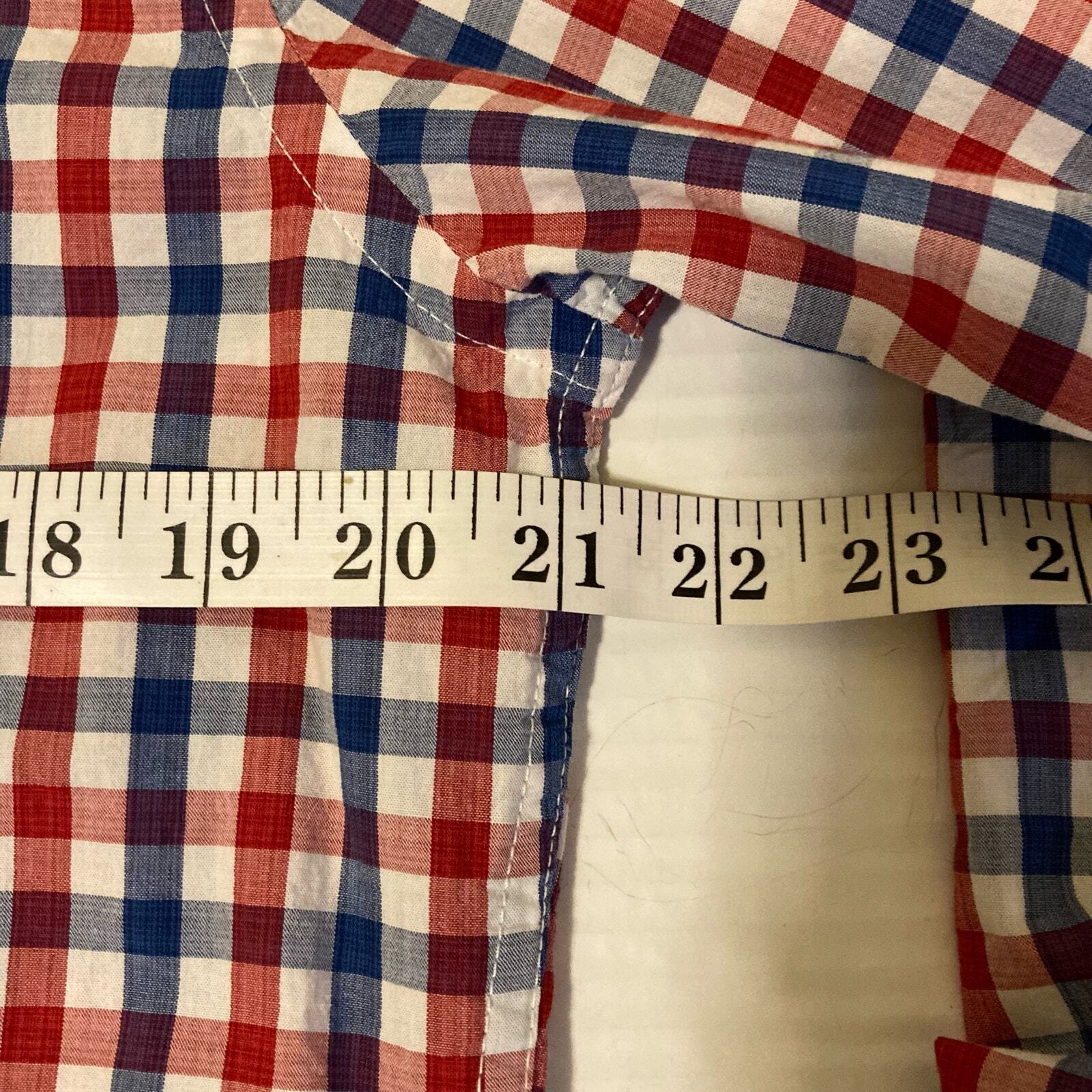 Tommy Hilfiger Navy Blue Red & White Plaid Button Down Shirt Men Size M