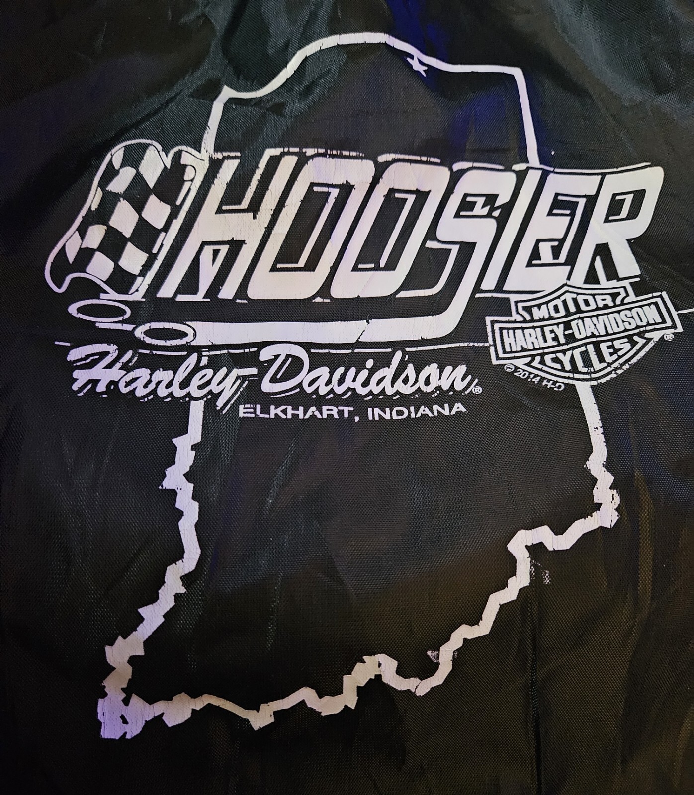 Hoosier Harley Davidson Drawstring Backpack Bag Black Elkhart Indiana 17″×13″