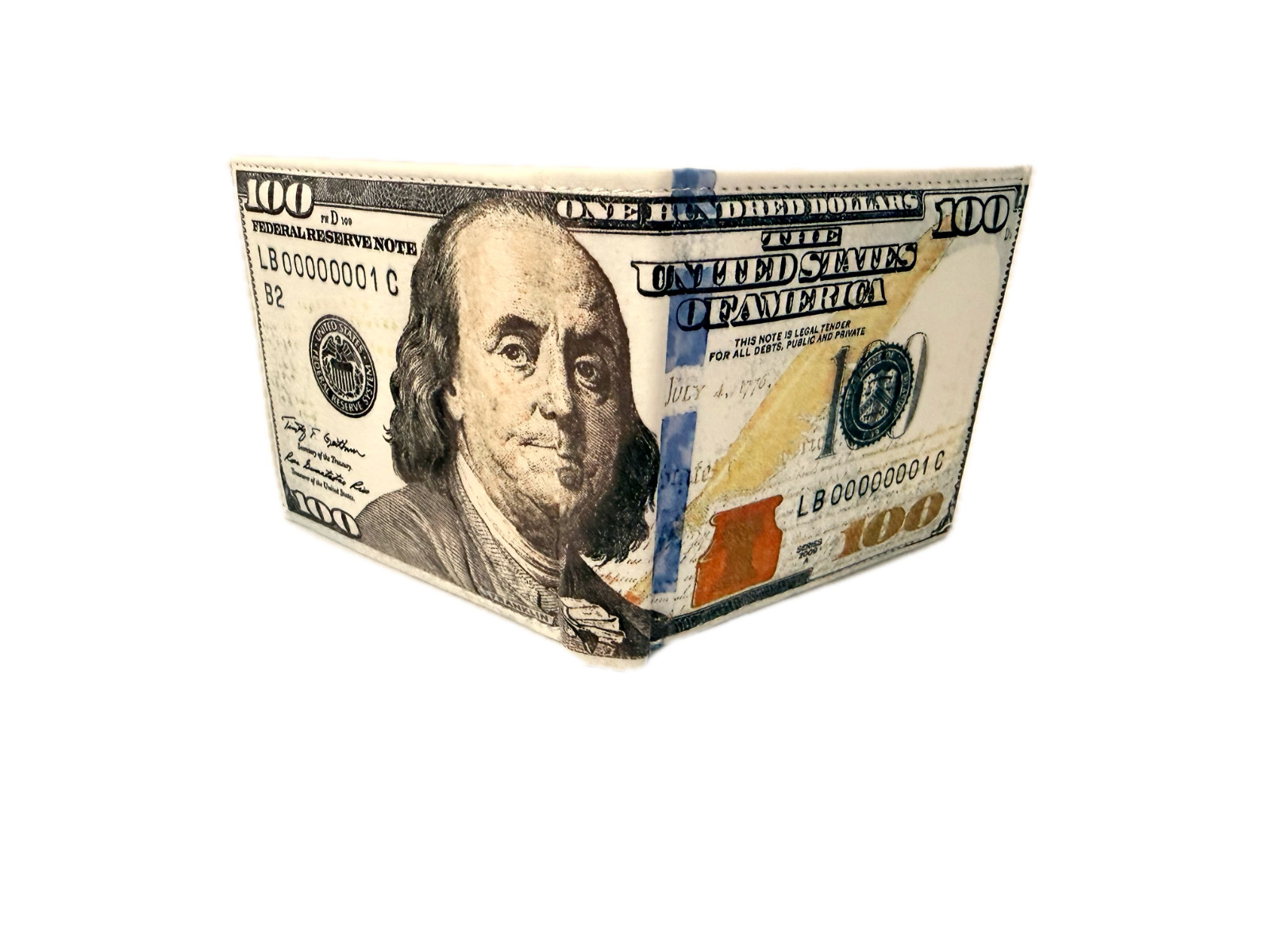 Tems Men’s Wallet $100 Dollar Bill Vegan Leather Bifold Flip ID WLT-107