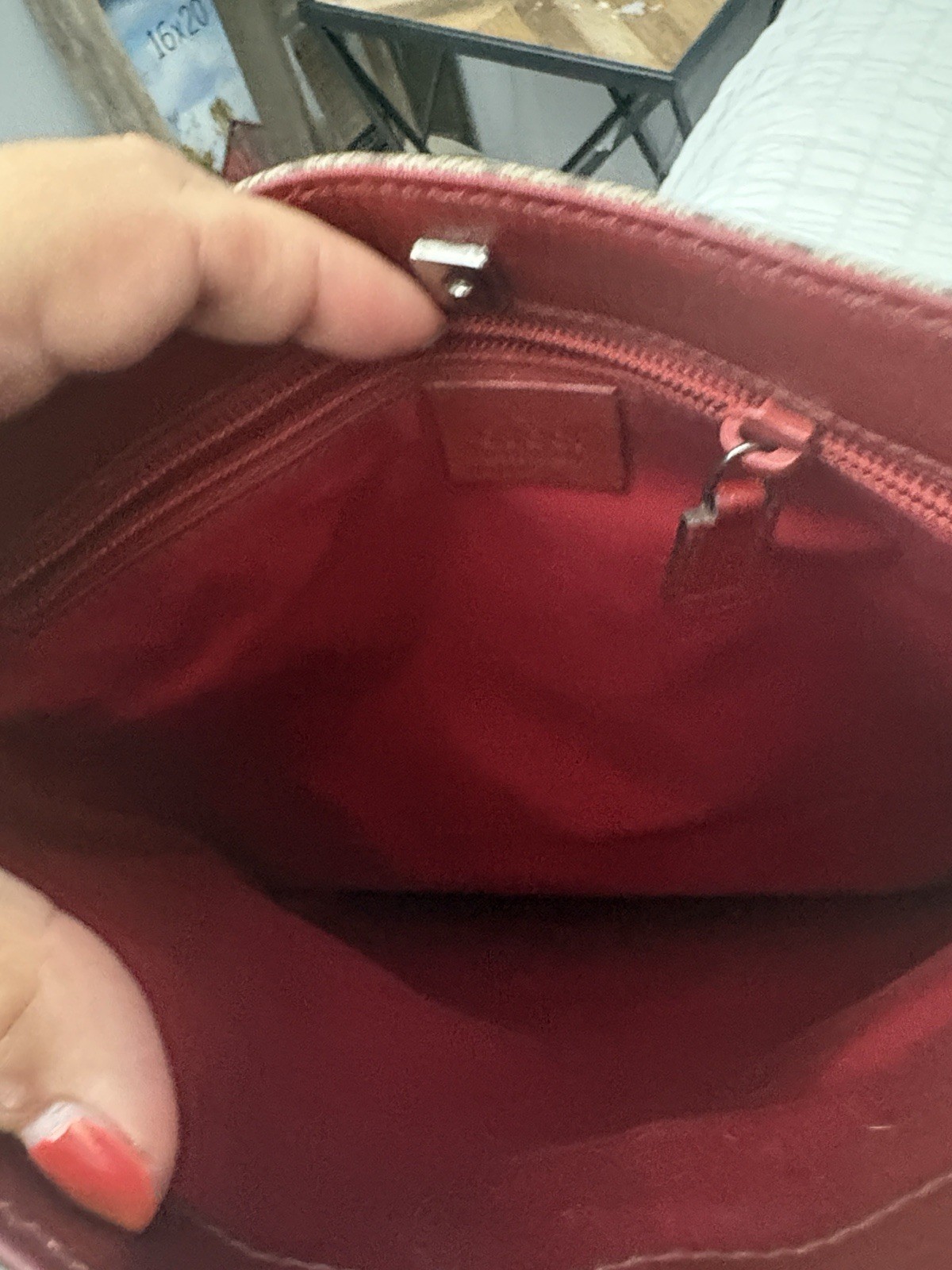 Gucci GG Supreme Medium Tote Beige Brown Red Double Leather Handles COA