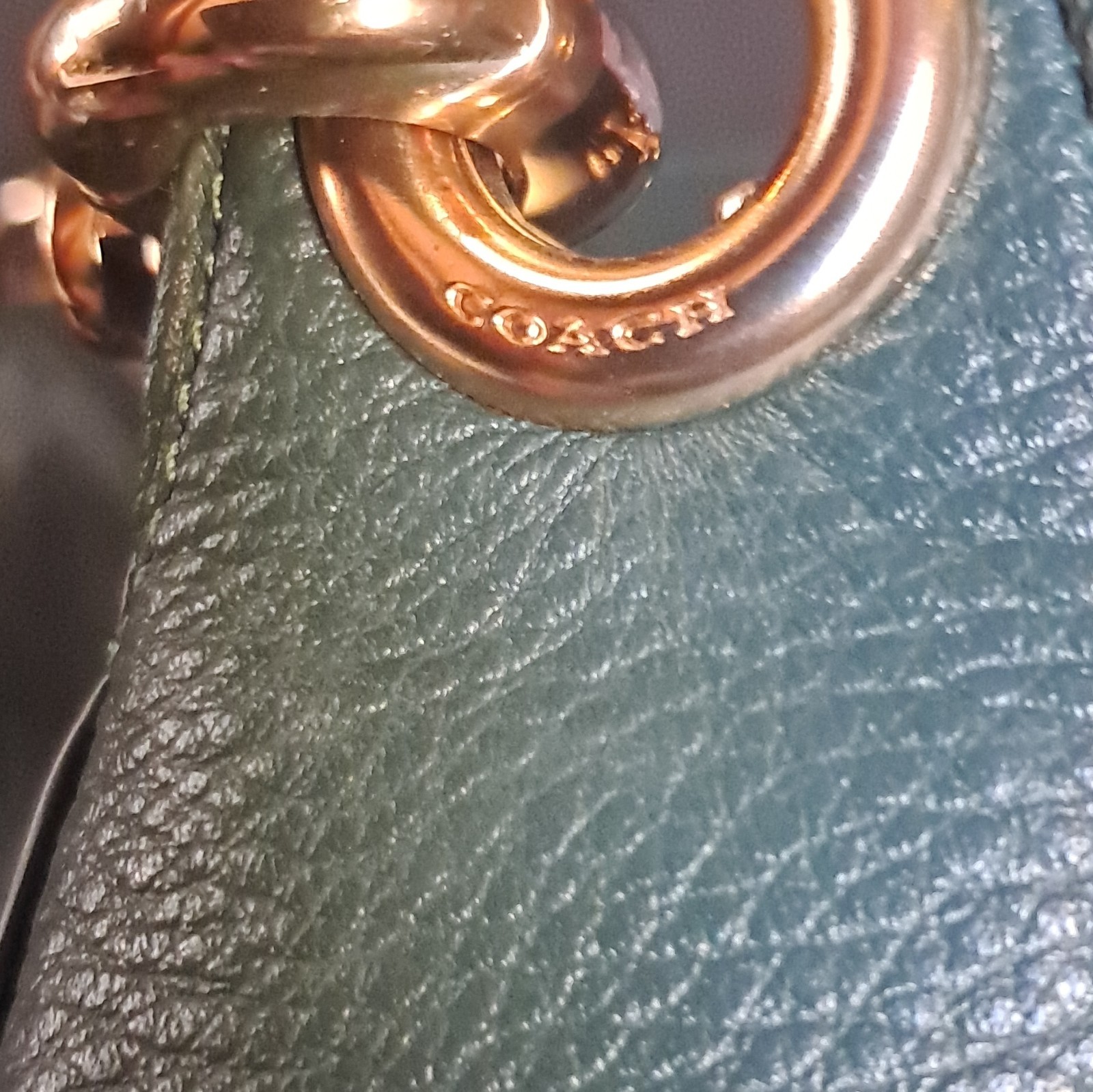 Coach Green Pebbled Small Crescent Shoulder Bag Zip, Gold Hardware, Strap