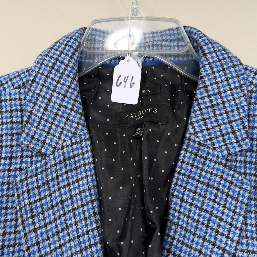 Talbots Aberdeen Wool Blend Blazer Womens Sz 18W Plus Blue Plaid Lined