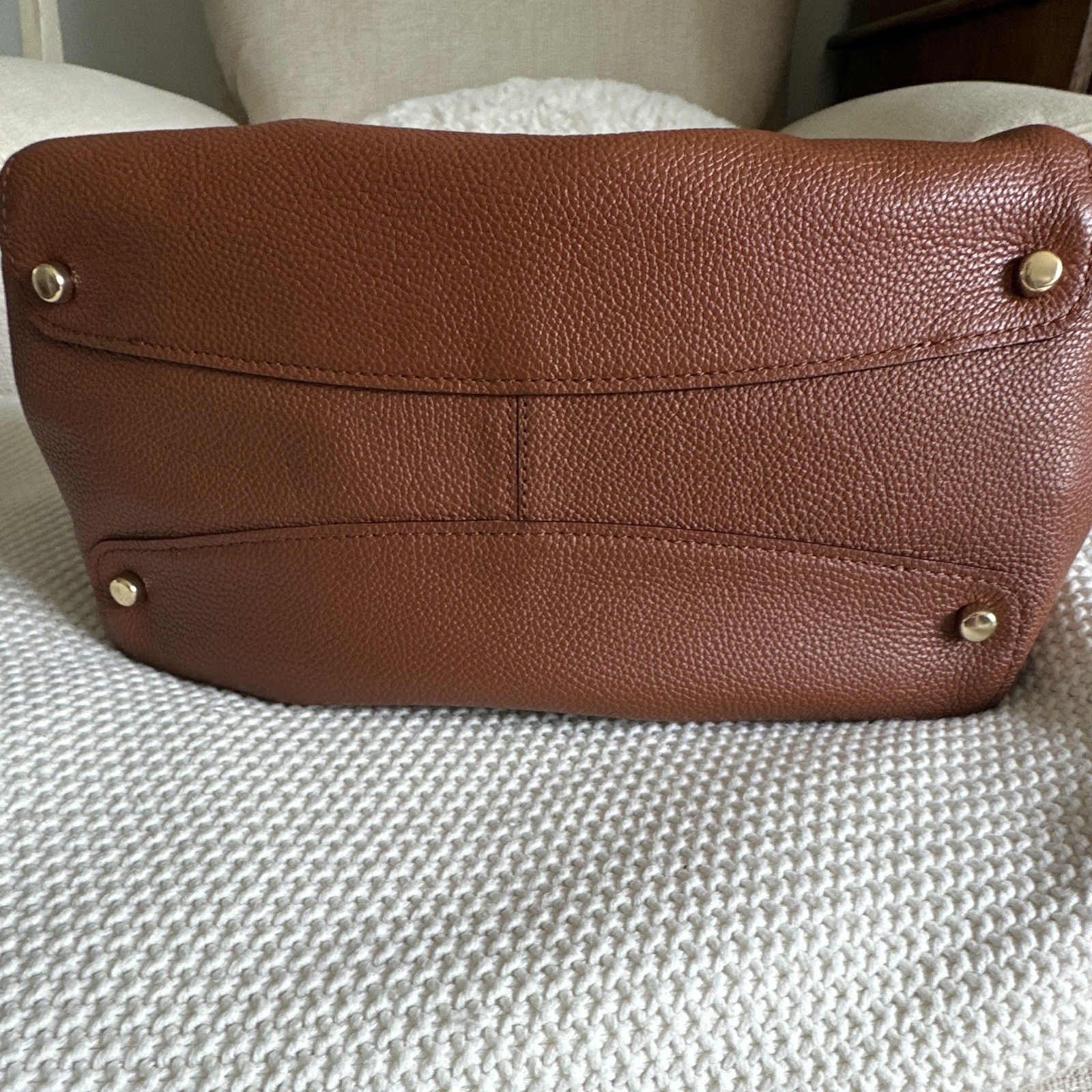 Coach Brown Pebbled Medium Shoulder Bag Zip/Magnetic Closure Gold Hardware Charm