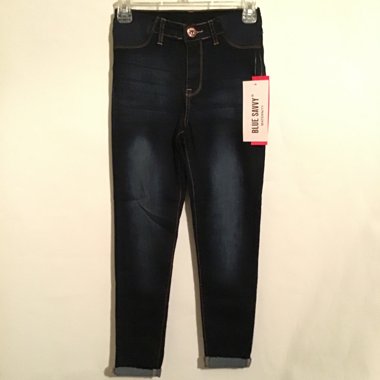 Blue Savvy Maternity Stretch Denim Jeans Side Panel Dark Wash Womens Size S New