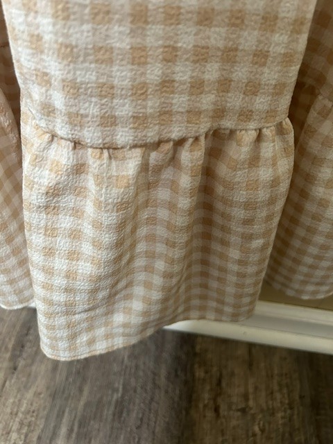 Indigo Rose Gingham Maxi Dress M Beige Smocked Cottagecore Prairie Milkmaid