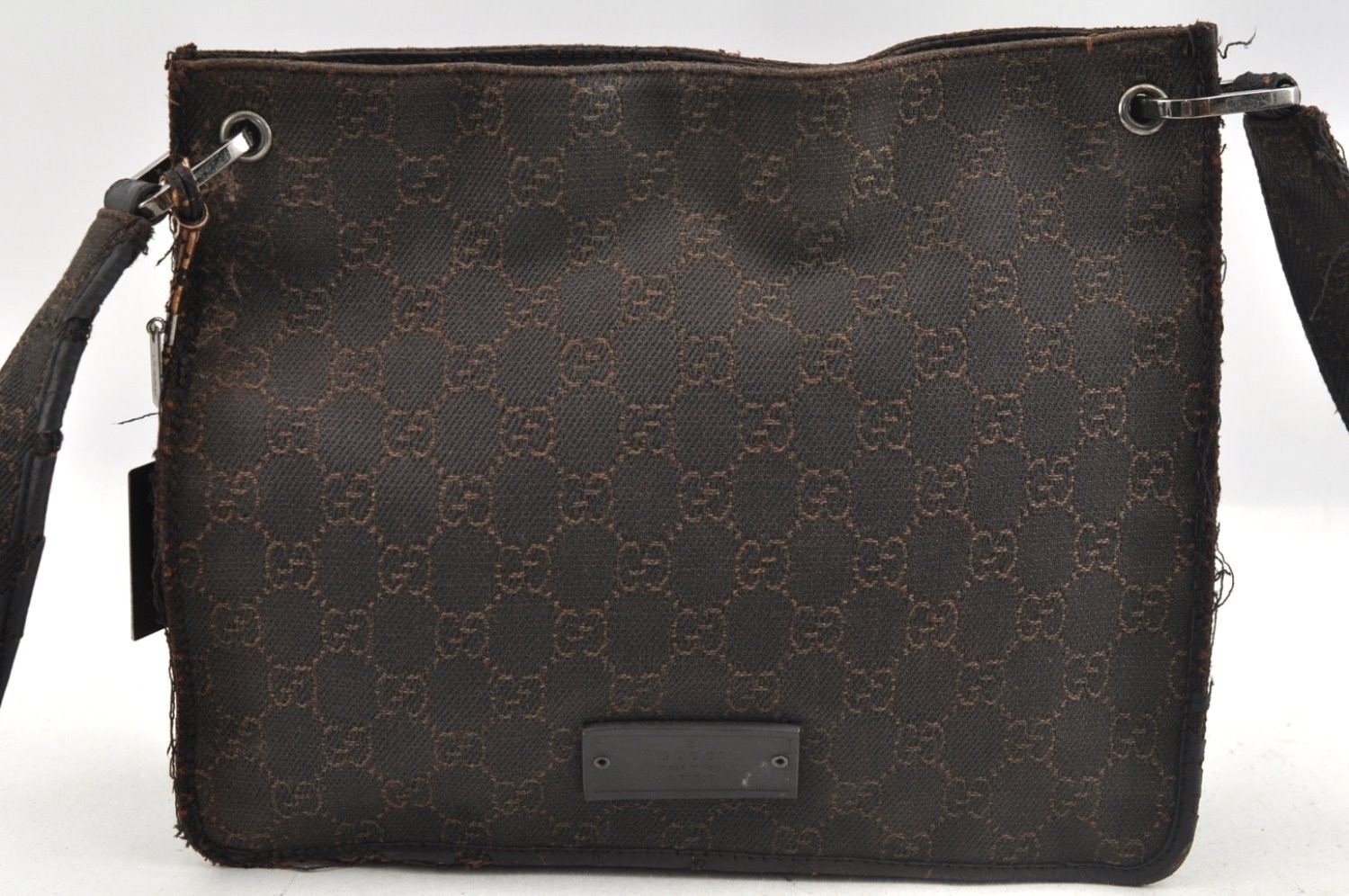 Authentic GUCCI Shoulder Bag Clutch Bag GG Canvas Nylon Brown Black 2Set AC023