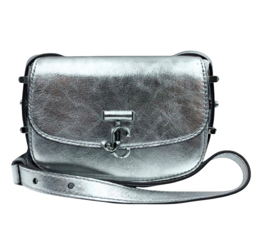 JIMMY CHOO Satchel Crossbody Shoulder Bag Silver Mini Size: W: 6.7 × H: 5.1in.