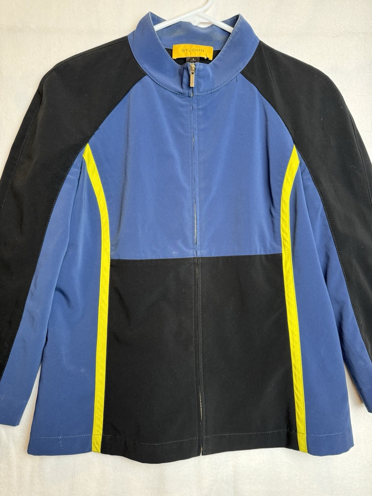 Vtg St. John Yellow Label Blue And Black Zip Bomber Jacket S