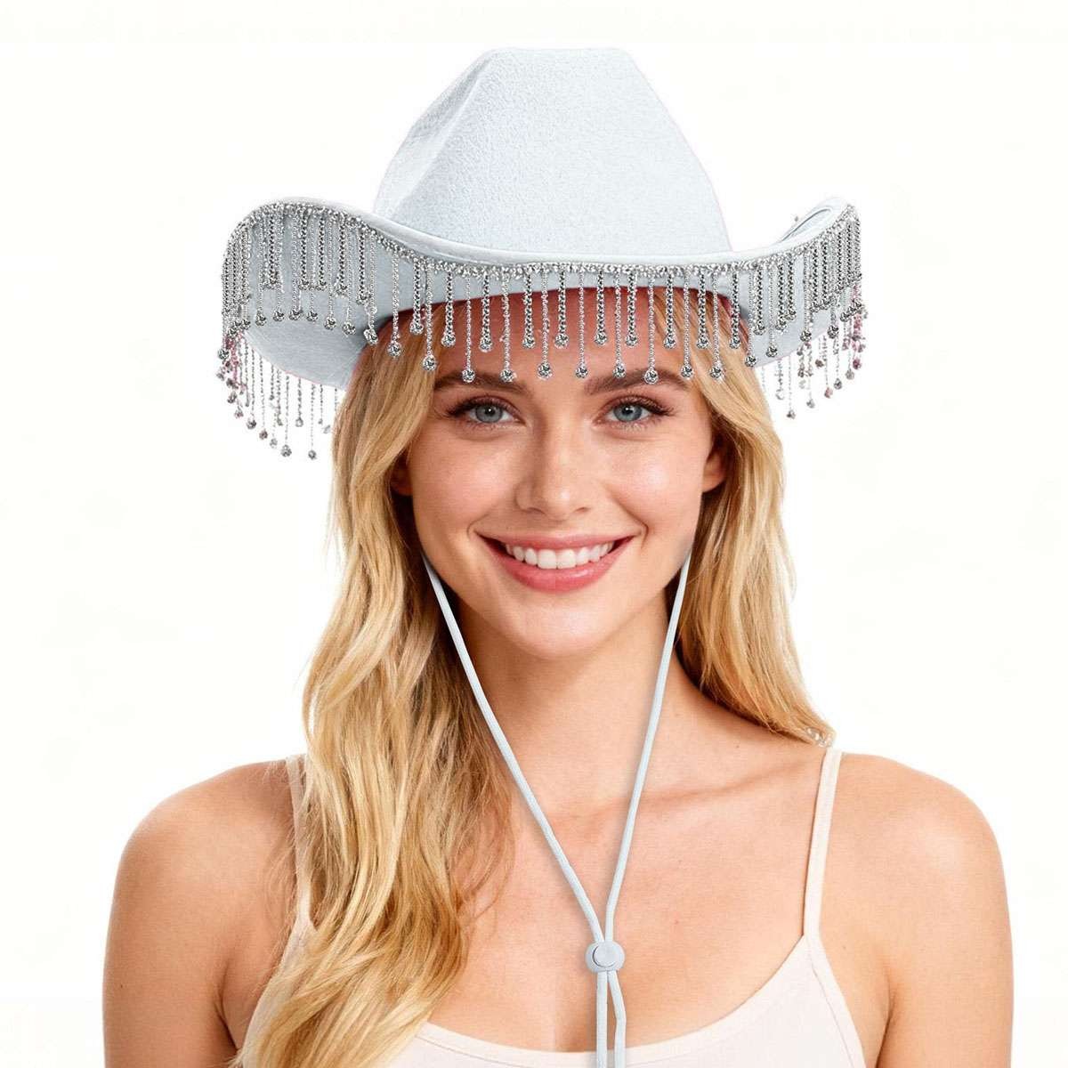 Women Western Glitter Rhinestone Tassel Decor Cowboy Hat Birthday Cowgirl Hat