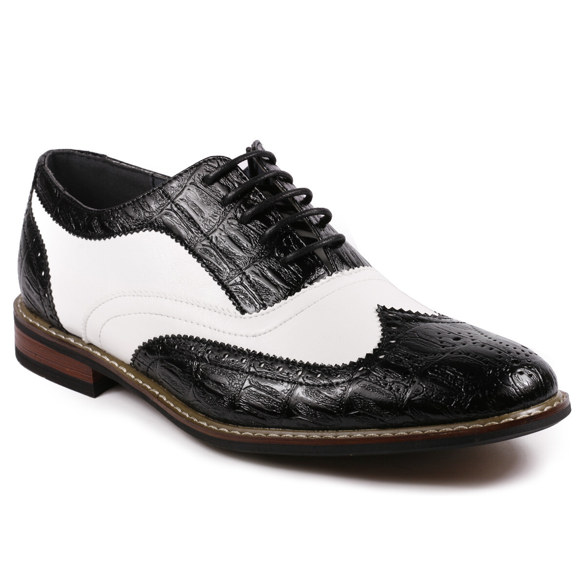 Black White Men’s Two Tone Perforated Wing Tip Lace Up Oxford Dress Shoes