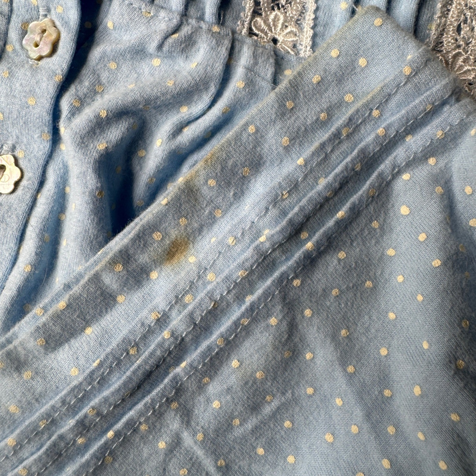 Eileen West Blue Polka Dot 100% Cotton Long Sleeve Nightgown Womens Large
