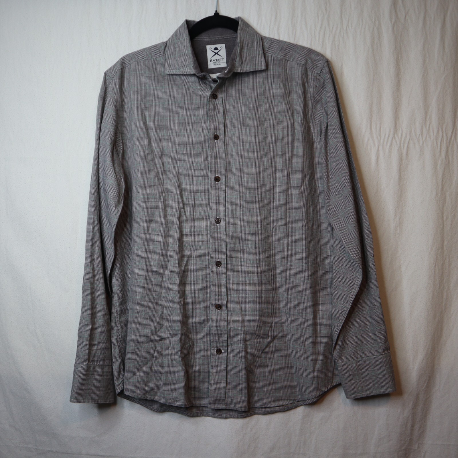 Hackett Mayfair London Button Shirt Mens Medium Gray Plaid Slim Fit Casual GUC