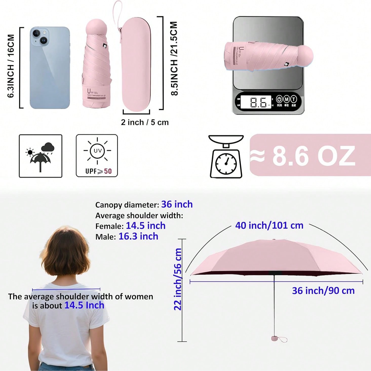 Compact UV Sun ProtectionTravel Umbrella With Case, Mini Umbrella For Purse, Li
