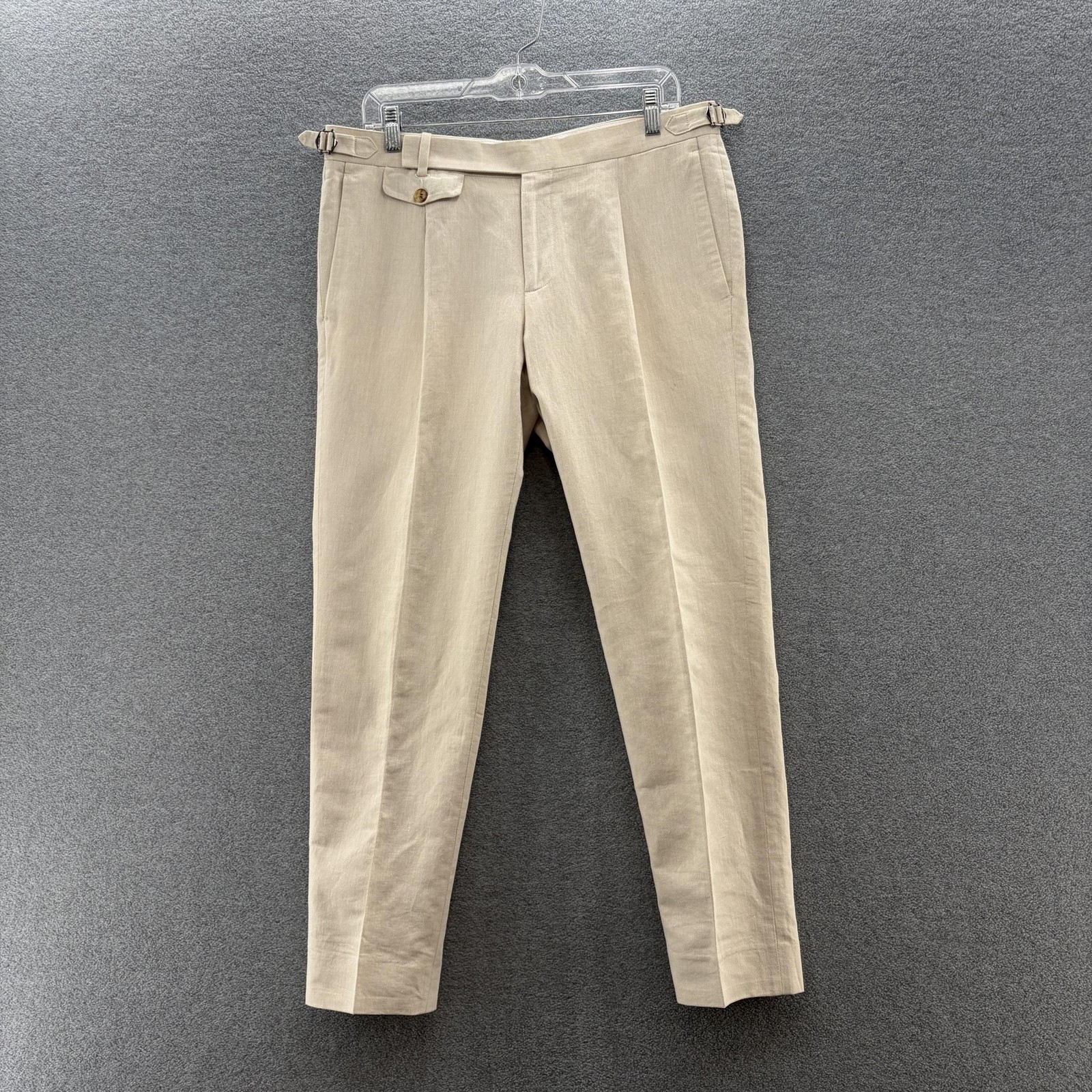 Suitsupply Pants Mens 34×29 Off White Linen Cotton Slim Tapered Dress Brentwood