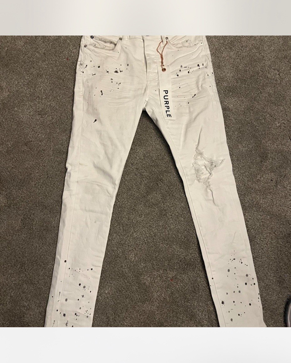 Purple Brand Men’s White Paint Splatter Distressed Skinny Slim Fit Jeans 28