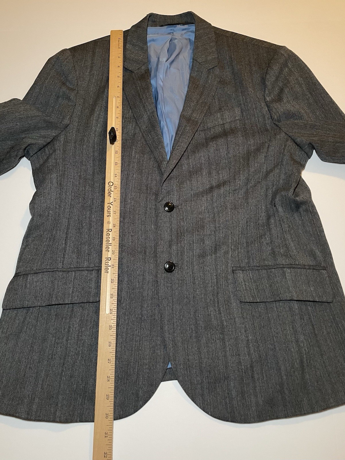 Armani Exchange Blazer Jacket Mens 46R Grey Blue Pinstripe Wool Blend Holiday