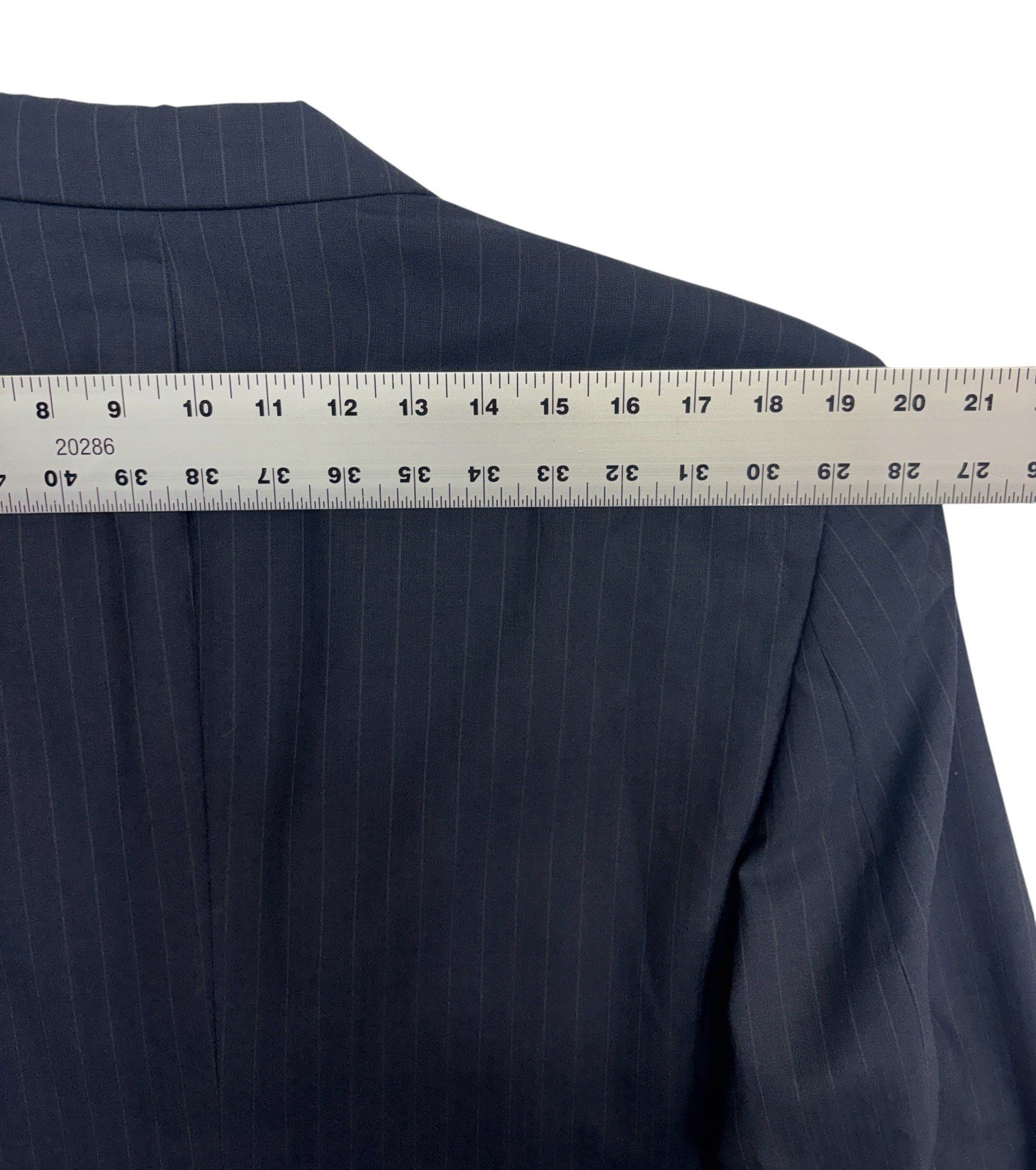 Jos A Bank 42R 36×31 Navy Blue Stripe 2pc Pant Suit Flat Front Wool Classic